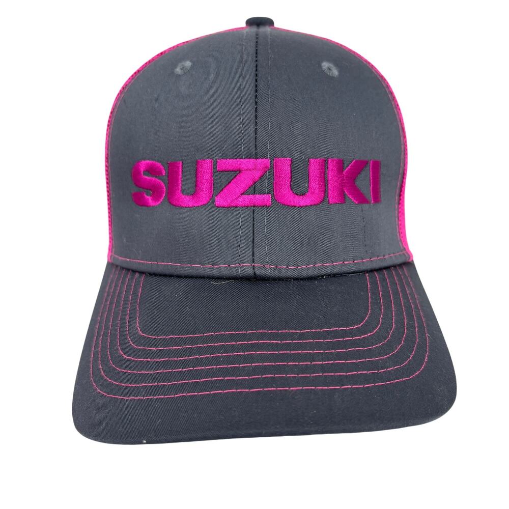 Suzuki Snapback Hat Womens One Size Adjustable Baseball Cap Mesh Back Pink Gray
